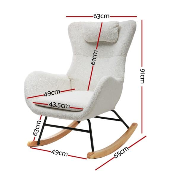 Artiss Rocking Chair Armchair Pillow Boucle White - Image 2