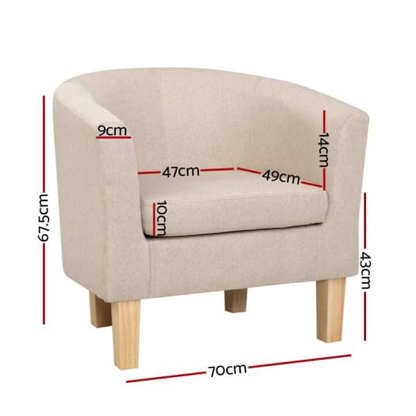 Artiss Armchair Lounge Chair Tub Accent Armchairs Fabric Sofa Chairs Beige - Image 2