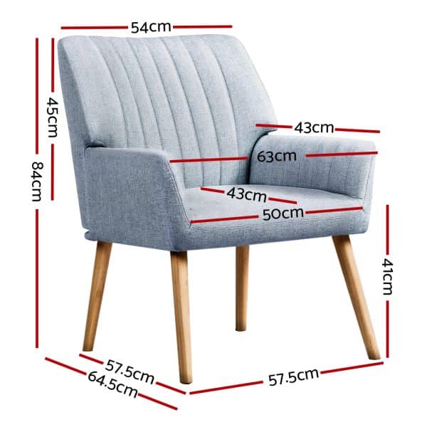 Artiss Armchair Fabric Blue Grey Sebastini - Image 2