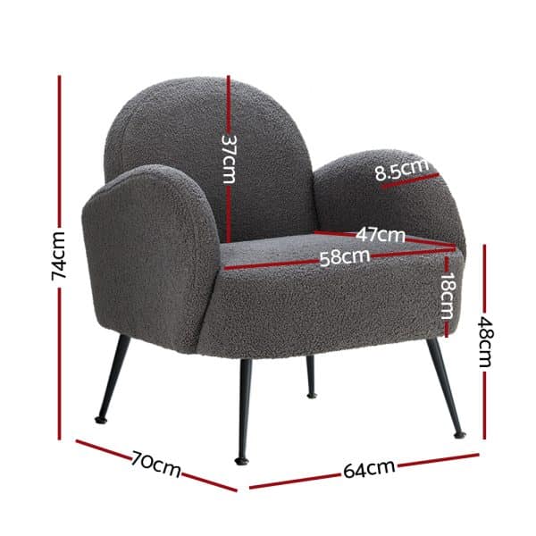 Artiss Armchair Boucle Charcoal Hanes - Image 2