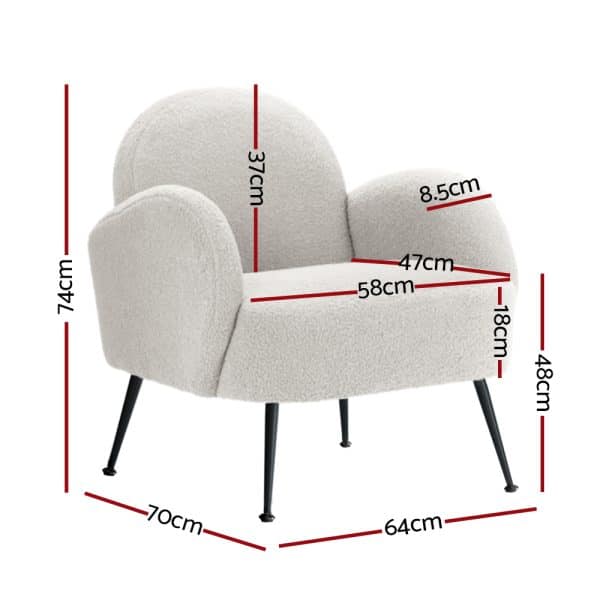 Artiss Armchair Lounge Chair Armchairs Accent Arm Chairs Sherpa Boucle White - Image 2