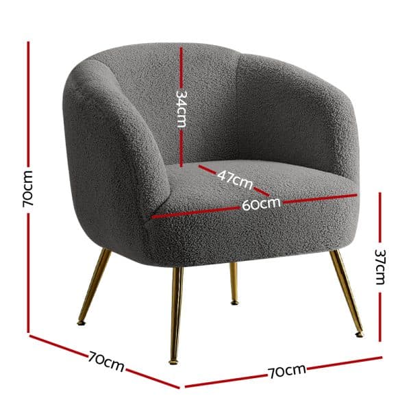 Artiss Armchair Lounge Chair Accent Chairs Arm Armchairs Sherpa Boucle Charcoal - Image 2