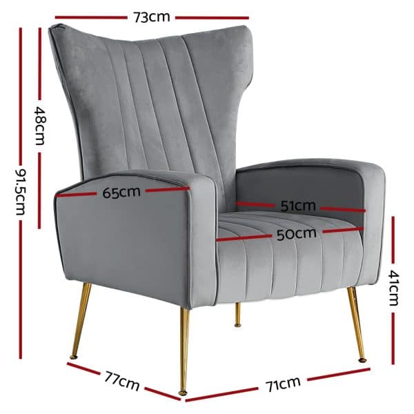 Artiss Armchair Grey Velvet Kate - Image 2