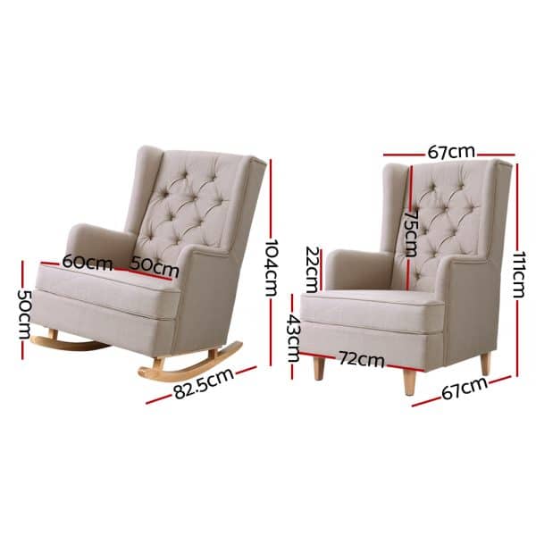 Artiss Rocking Chair Armchair Linen Fabric Beige Gaia - Image 2