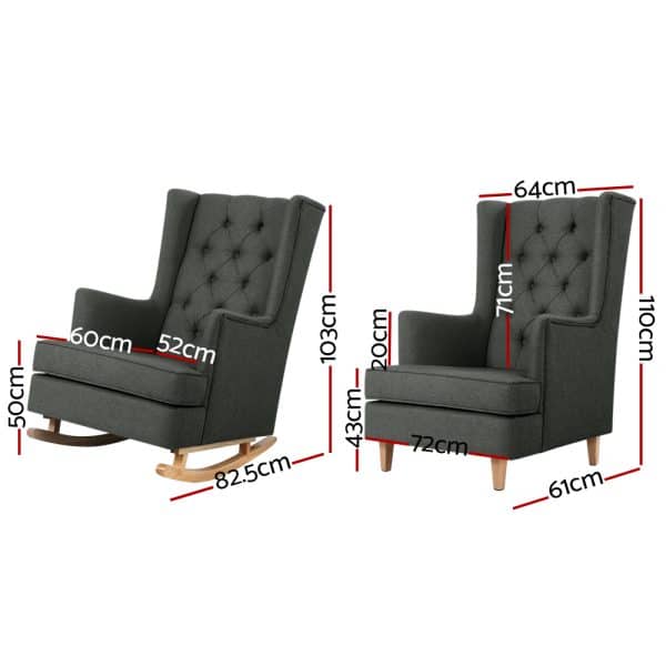 Artiss Rocking Chair Armchair Linen Fabric Charcoal Gaia - Image 2