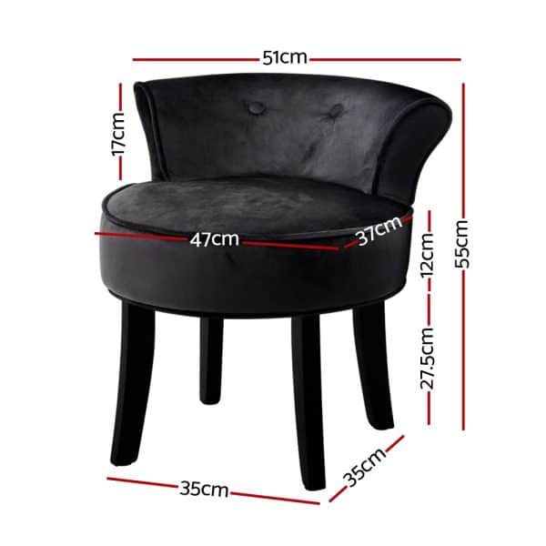 Artiss Vanity Stool Velvet Black Abella - Image 2