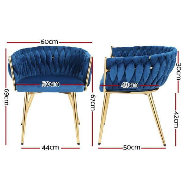 Artiss Dining Chair Velvet Weaving Armchair Blue - Image 2