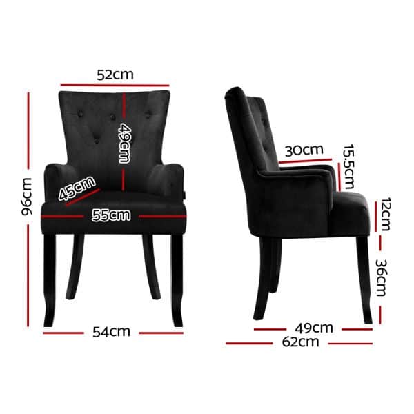 Artiss Dining Chair Velvet French Provincial Armchair Black - Image 2