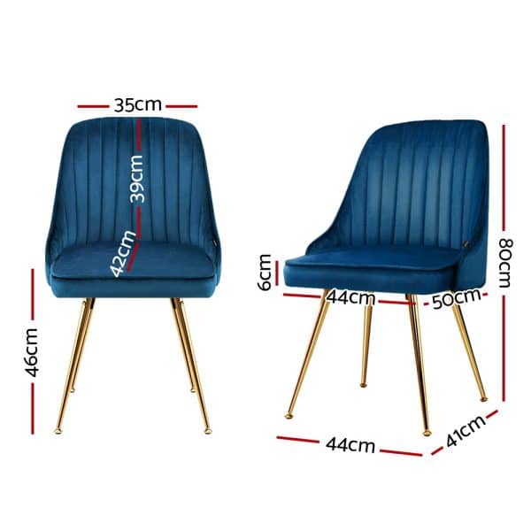 Artiss Dining Chairs Set of 2 Velvet Channel Tufted Blue - Image 2
