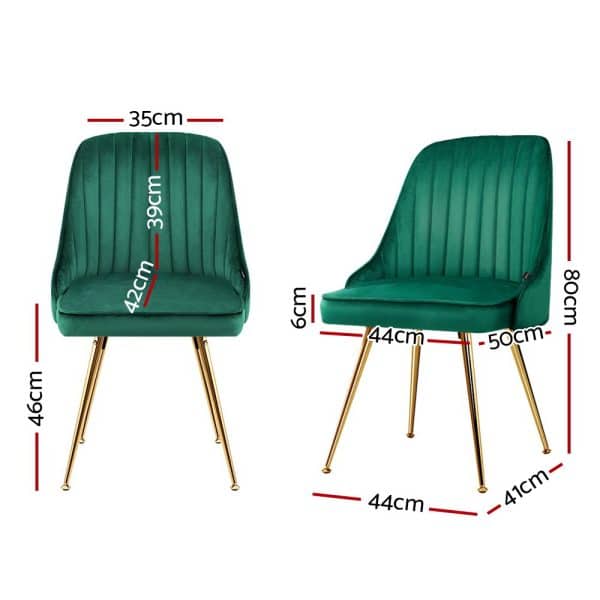Artiss Dining Chairs Set of 2 Velvet Channel Tufted Green - Image 2