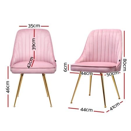 Artiss Dining Chairs Set of 2 Velvet Channel Tufted Pink - Image 2