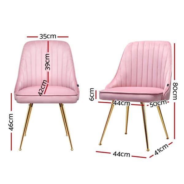 Artiss Dining Chairs Set of 2 Velvet Channel Tufted Pink - Image 2