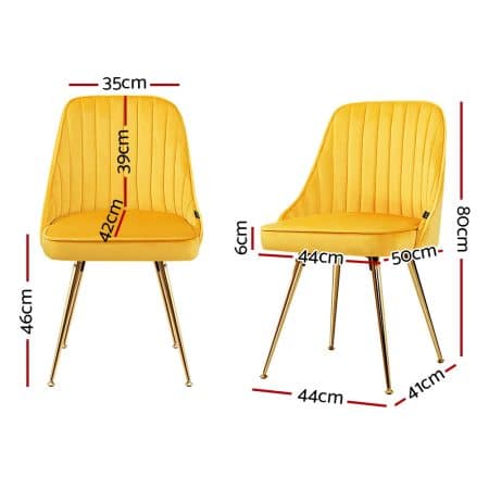 Artiss Dining Chairs Set of 2 Velvet Channel Tufted Yellow - Image 2