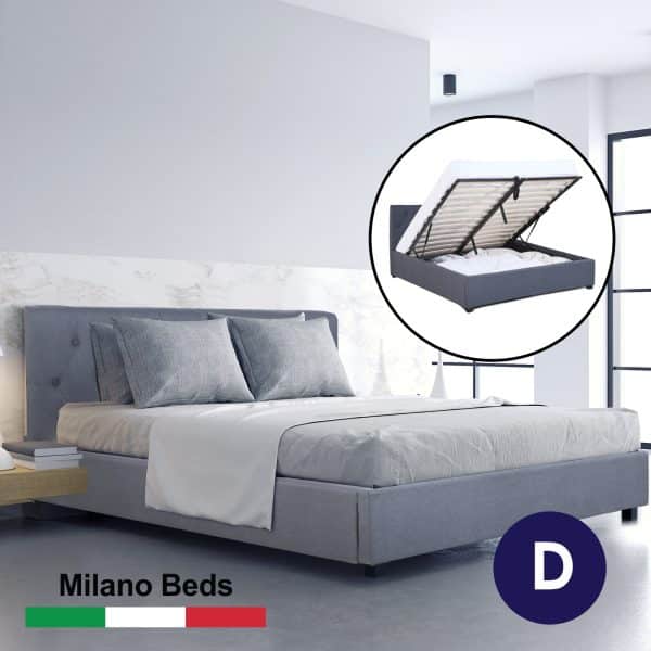 Milano Capri Luxury Gas Lift Bed Frame Base And Headboard With Storage - Double - Grey - Image 2