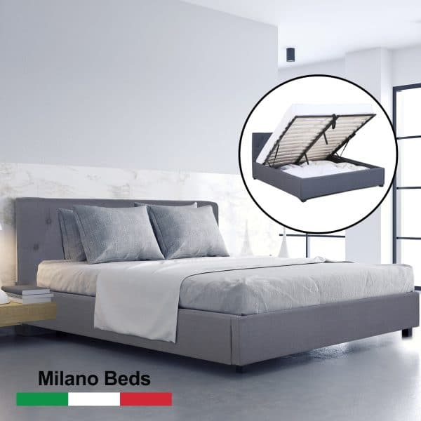 Milano Capri Luxury Gas Lift Bed Frame Base And Headboard With Storage - King Single - Charcoal - Image 2