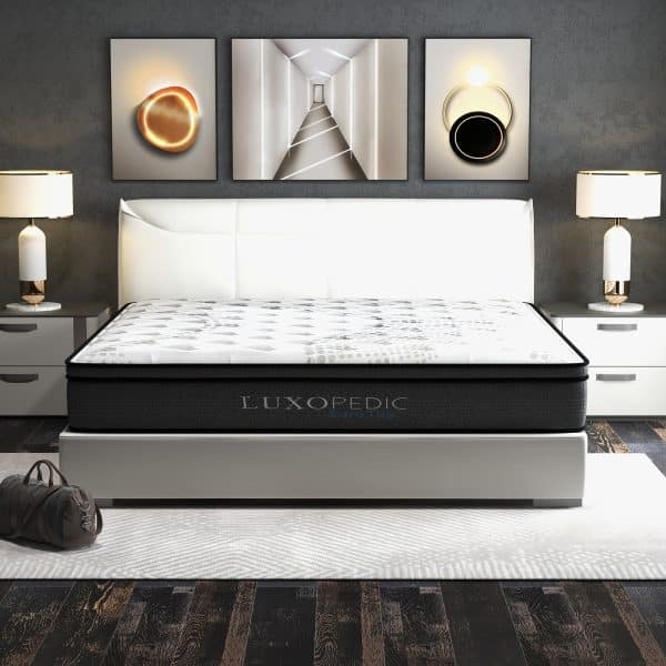 Luxopedic Pocket Spring Mattress 5 Zone 32CM Euro Top Memory Foam Medium Firm - King Single - White  Grey - Image 2