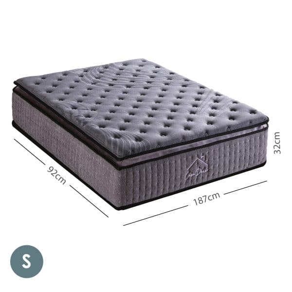 Casa Decor Bamboo Charcoal Mattress Pocket Spring Pillowtop 5 Zone 32cm Depth - Single - Charcoal - Image 2