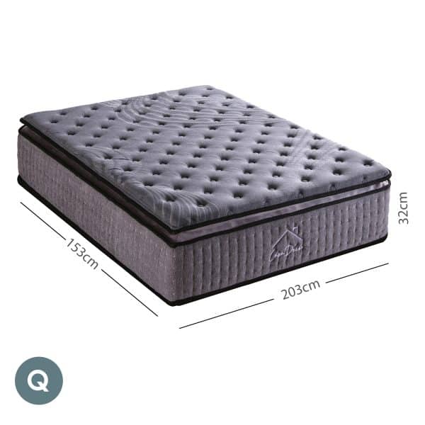 Casa Decor Bamboo Charcoal Mattress Pocket Spring Pillowtop 5 Zone 32cm Depth - Queen - Charcoal - Image 2