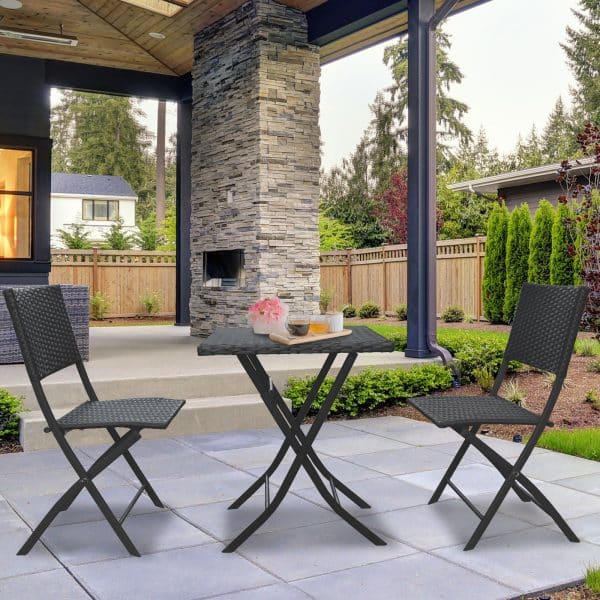 Arcadia Furniture Outdoor 3 Piece Foldable Rattan Coffee Table Set Garden Patio - Black - Image 2