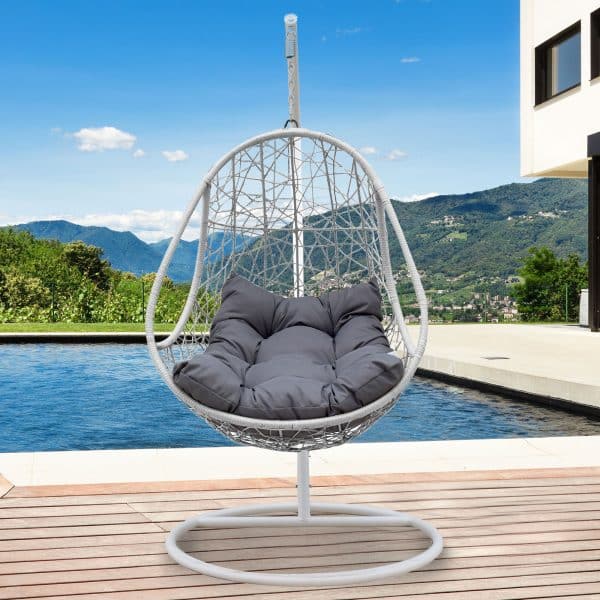 Arcadia Furniture Rocking Egg Chair Swing Lounge Hammock Pod Wicker Curved - White and Grey - Image 2