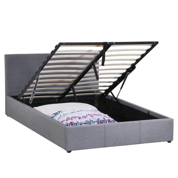 Milano Luxury Gas Lift Bed Frame Base And Headboard With Storage - Single - Grey - Image 2