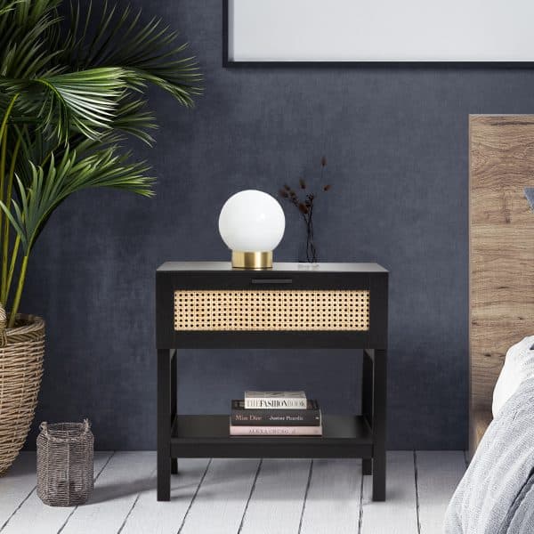 Casa Decor Tulum Rattan Bedside Table Drawers Table Nightstand Cabinet Black - Image 2