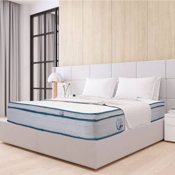 Sleepy Panda Mattress 5 Zone Pocket Spring EuroTop Medium Firm 30cm Thickness - Double - White  Grey  Blue - Image 2