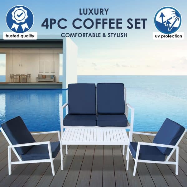 Milano 4pc Outdoor Furniture Lounge Patio Setting Coffee Table Chairs Garden Set - Image 2
