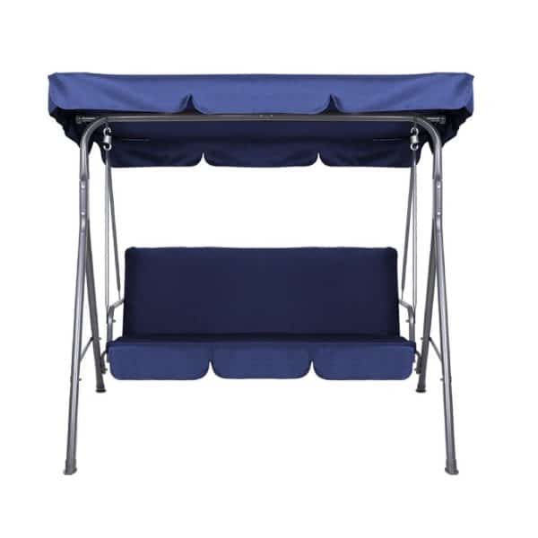 Milano Outdoor Swing Bench Seat Chair Canopy Furniture 3 Seater Garden Hammock - Dark Blue - Image 2