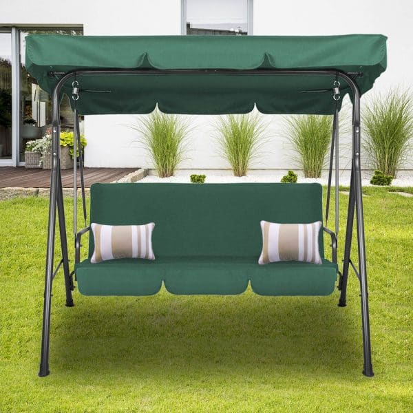 Milano Outdoor Swing Bench Seat Chair Canopy Furniture 3 Seater Garden Hammock - Dark Green - Image 2