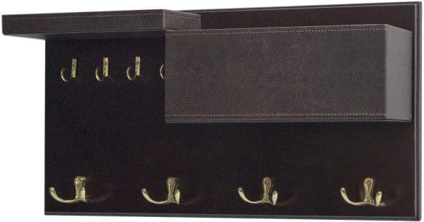 Wood Entryway Coat Rack with 2 Leather Tray(Brown) - Image 2