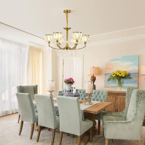 Gold Chandelier, 6 Lights, Wagon Wheel Clear Crystal - Image 2