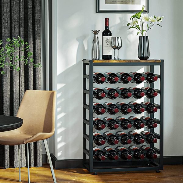 6-Tier Freestanding Wine Rack for 30 Bottles with Wood Countertop and Sturdy Metal Frame - Image 2