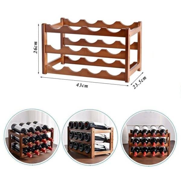 3-layer Bamboo Wine Storage Rack (12 bottles) - Image 2