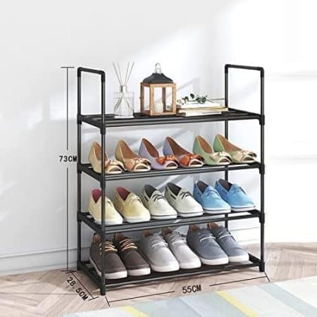 4-Tier Stainless Steel Shoe Rack Storage Organizer to Hold up to 15 Pairs of Shoes (55cm, Black) - Image 2