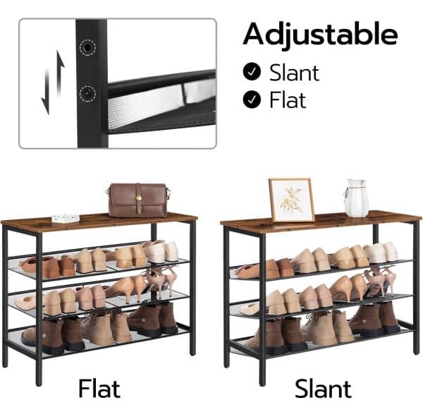 4-Tier Shoe Rack, Industrial Shoe Organizer Storage Bench - Image 2