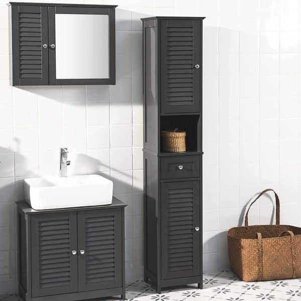 Freestanding Tall Bathroom Cabinet 170 x 32 x 30 cm (Black) - Image 2