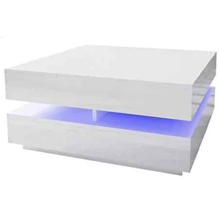 Modern Large High Gloss Coffee Table With LED Lights White - Image 2