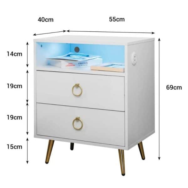 Amelia Modern LED Bedside table with USB and power socket White - Image 2