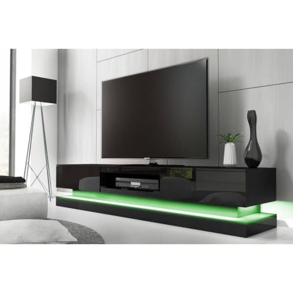 Modern High Gloss LED RGB TV Entertainment Unit with Storage 220cm - Black - Image 2
