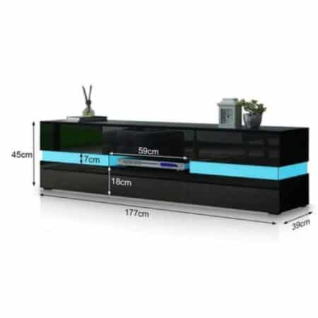 Modern High Gloss Front TV Entertainment Unit 177cm LED Storage Drawer - Black - Image 2
