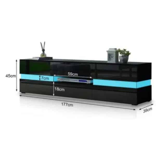 Modern High Gloss Front TV Entertainment Unit 177cm LED Storage Drawer - Black - Image 2