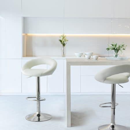 2 Curve Leather Barstools (White) w/ Adjustable Height, 78-99cm - Image 2