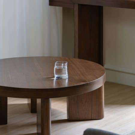 Apollo Round Solid Mindi Timber Coffe Table (Walnut) - Image 2