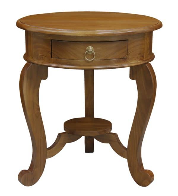 Round Cabriole Leg 1 Drawer Lamp Table (Light Pecan)