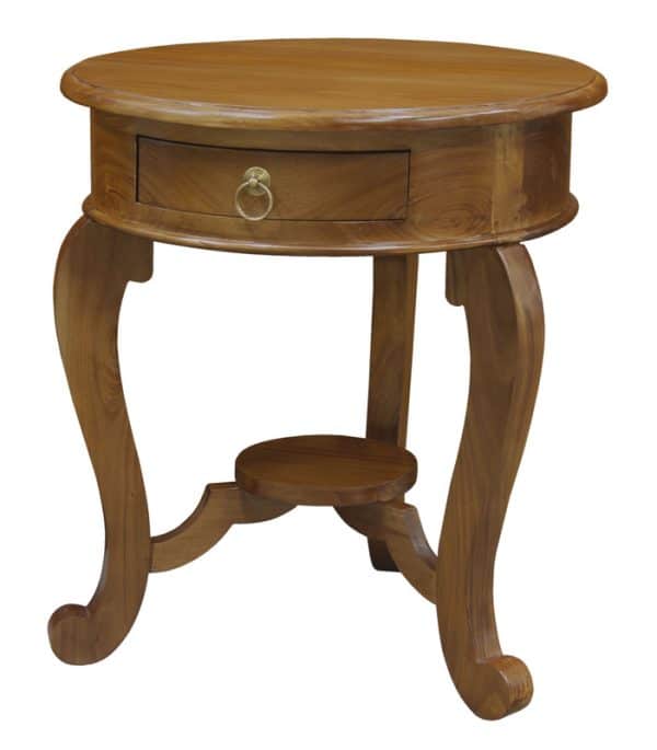 Round Cabriole Leg 1 Drawer Lamp Table (Light Pecan) - Image 2