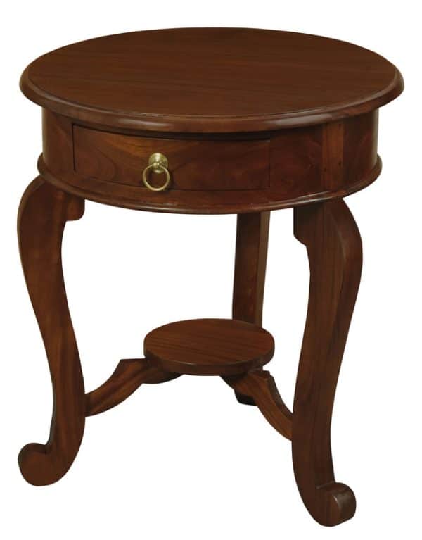 Round Cabriole Leg 1 Drawer Lamp Table (Mahogany) - Image 2