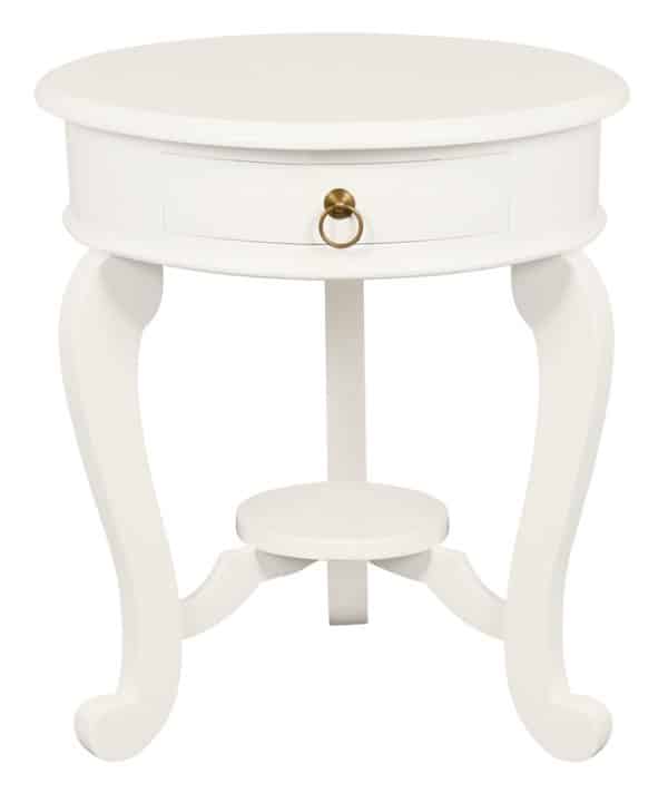 Round Cabriole Leg 1 Drawer Lamp Table (White)