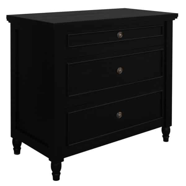 Beau 3 Drawer Solid White Cedar Turn Leg Dresser (Black) - Image 2
