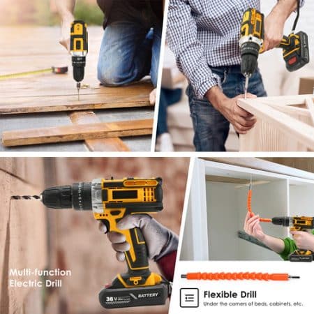 36VF BRUSHLESS HEAVY DUTY CORDLESS DRILL IMPACT DRIVER KIT HAMMER +2 BATTERY Box - Image 2